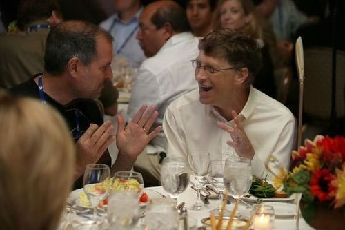 Steve Jobs and Bill Gates at dinner.