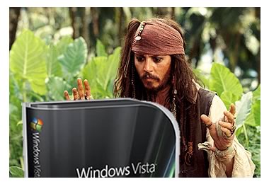 Captain Jack Sparrow eyes a copy of Windows Vista