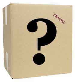 Box in a plain brown wrapper with a question mark.