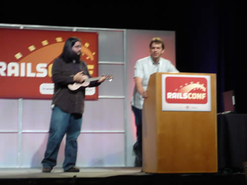 Chad Fowler plays ukelele at RailsConf