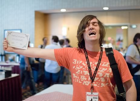 “Why the Lucky Stiff” poses with his nonconformist certificate