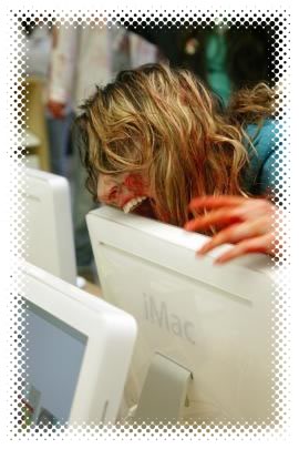 Zombie biting iMac at the San Francisco Apple Store.