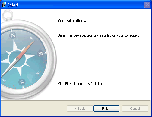 Closing screen for the Safari for Windows installer