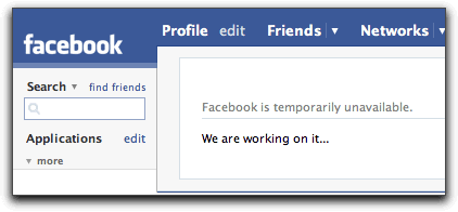 “Facebook is temporarily unavailable” screenshot