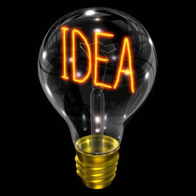 Lightbulb whose filament spells the word “IDEA”