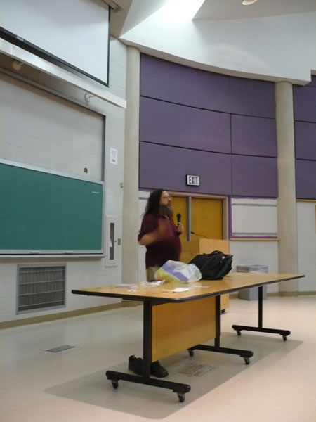Richard M. Stallman making his presentation at the Kaneff Centre, University of Toronto Mississauga Campus