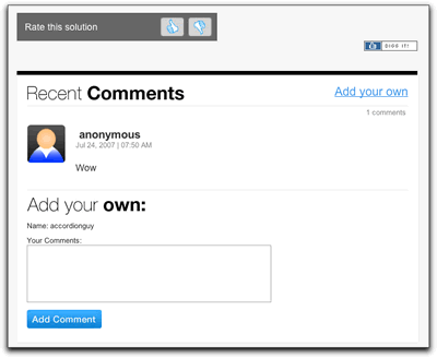Comments and feedback section of a Tucows solution