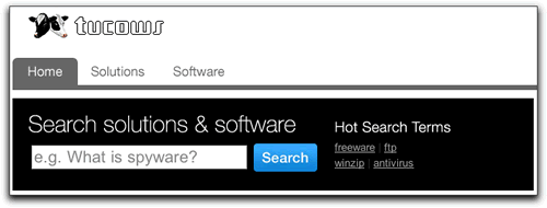 Tucows’ “Search solutions & software” box