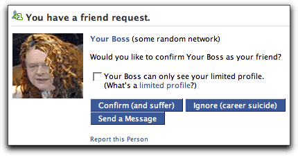 Facebook friend request from “your boss” (played by transgender Jakon Nielsen)