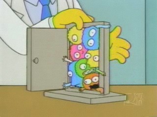 “Three stooges syndrome” from “The Simpsons”: All the germs and viruses are stuck in the door because they tried to get in all at once.