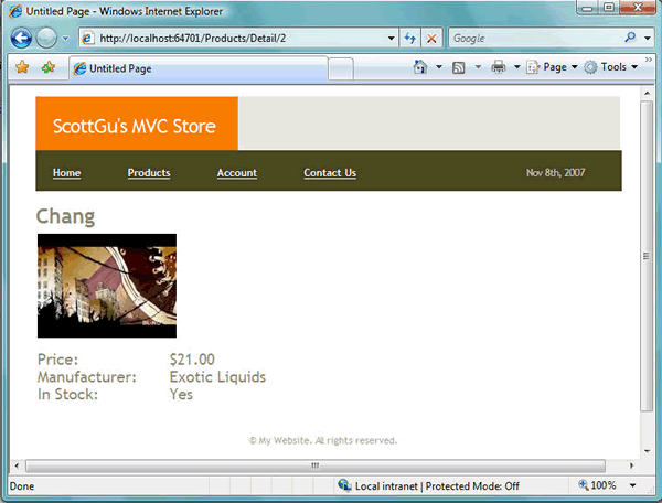 Screenshot of example app written in the new ASP.NET-based MVC framework