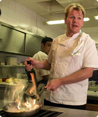 Gordon Ramsay and a flaming pan