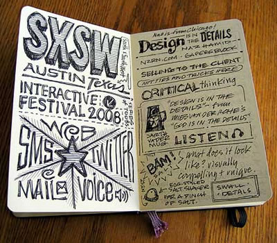 Mike Rohdes’ moleskine notebook from SxSW