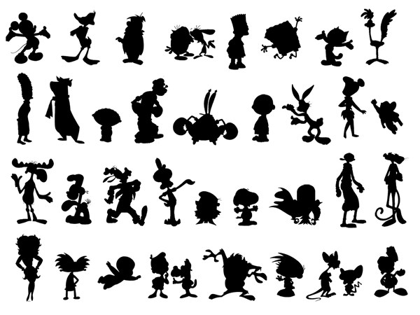 Image of several silhouettes of cartoon characters