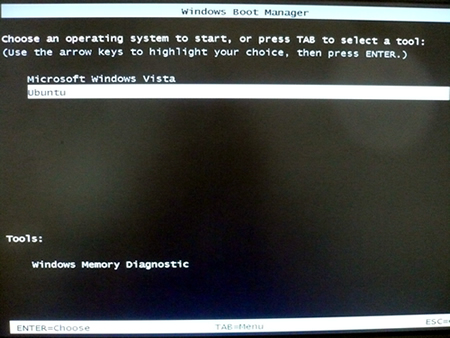 Boot screen menu for Windows / Ubuntu