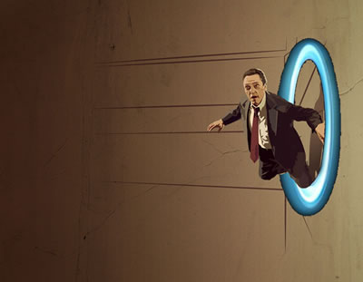 Christopher Walken emerging from a portal