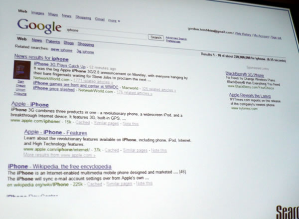 Google results for \"iPhone\" on June 10, 2008.