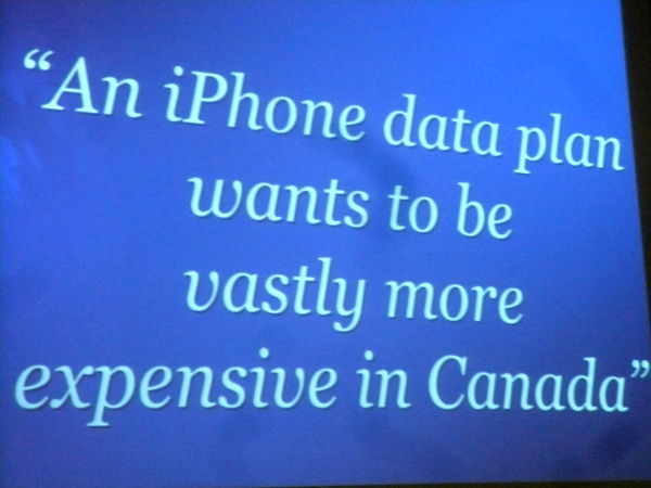 Slide from Damian Conway\'s presentation: \"An iPhone data plan wants to be vastly more expensive in Canada\"