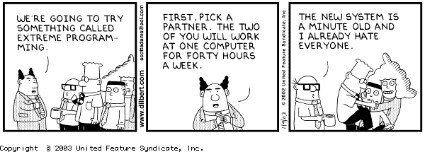Dilbert comic on extreme programming