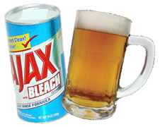 Can of Ajax and a mug of beer