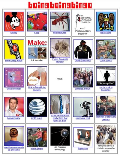 Smaller image of a “Boing Boing Bingo” card