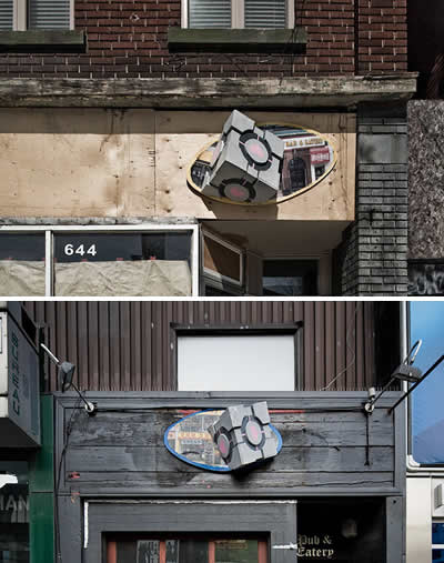 “Weighted Companion Cube” storefronts in Toronto