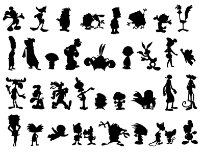 Image of several silhouettes of cartoon characters