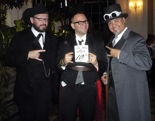 Danny O'Brien, Cory Doctorow and Joey deVilla, in costume at Cory's Wedding