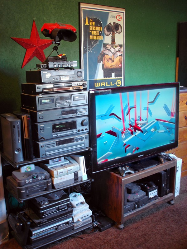 "Videocrab's" awesome gaming setup, which appears to include every game console from the past 25 years