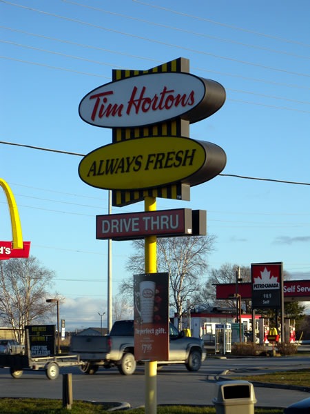 Tim Hortons' "Always Fresh" "Drive Thru" signs