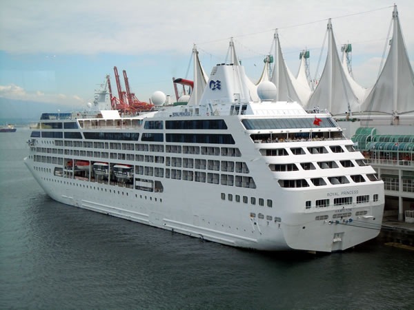 Princess Cruises liner, moored to Vancouver Convention Centre's East Building