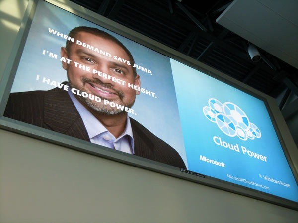 Billboard in Vancouver Airport: "When demand says jump, I'm at the perfect height. That's cloud power."