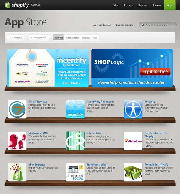 Shopify's App Store, with Incentify as a featured app