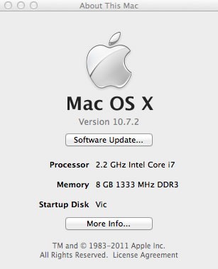 "About this Mac" window displaying 8GB 1333MHz DDR RAM