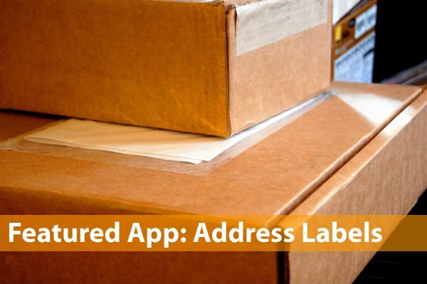 "Featured App: Address Labels": Picture of shipping boxes