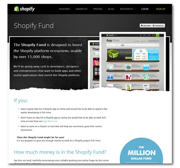 Screenshot of the Shopify Fund page