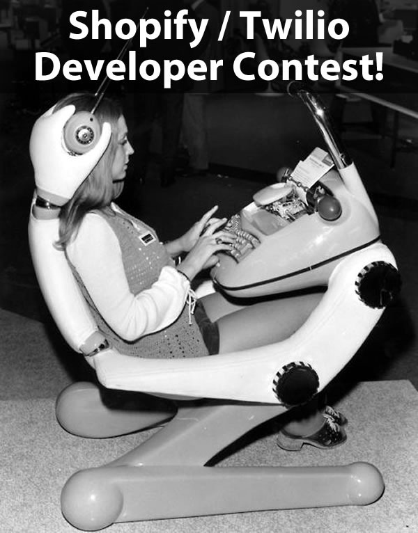 "Shopify/Twilio Developer Contest": 1960s photo of a woman at a "futuristic" computer console