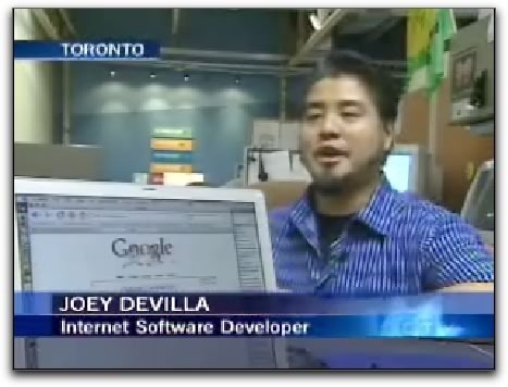 Joey deVilla on CTV News with the caption "Joey deVilla: Internet Software Developer"
