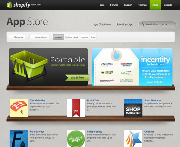 Screenshot of the Shopify App Store, with Portable as a featured app