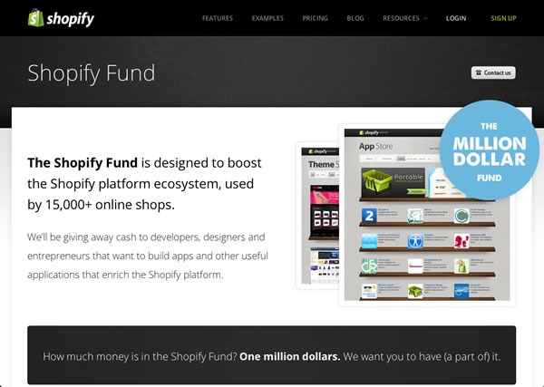 Screen capture of the Shopify Fund page