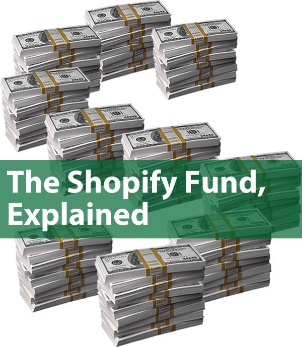 "The Shopify Fund, Explained": stacks of $100 bills arranged into an "S" shape
