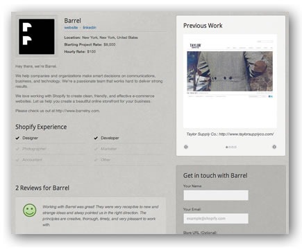 Screenshot of a profile page for a Shopify Expert