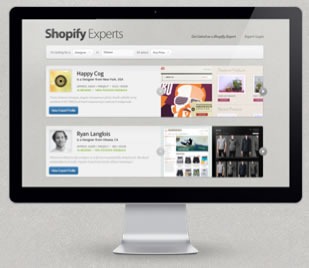 Monitor displaying the Shopify Experts page