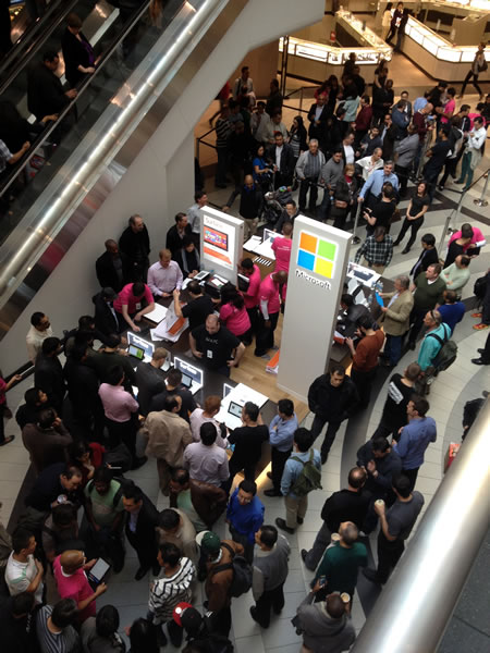 Microsoft's pop-up store at the Toronto Eaton Centre, seen from above