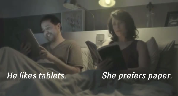 he likes tablets - she prefers paper