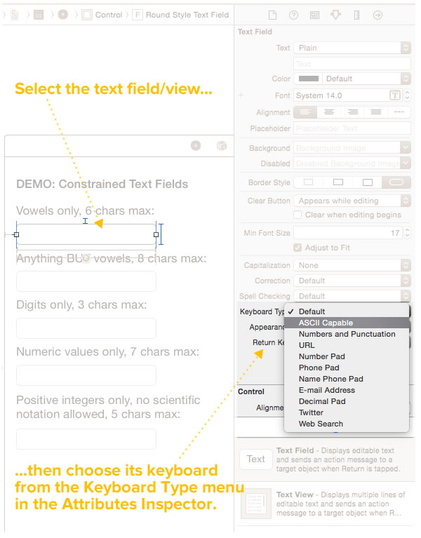 choosing keyboards in interface builder