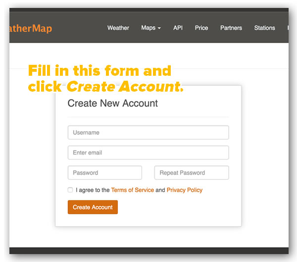openweathermap create account form