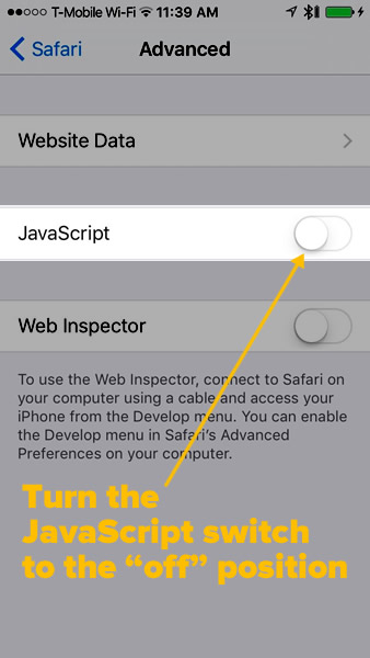 settings - safari - advanced - javascript