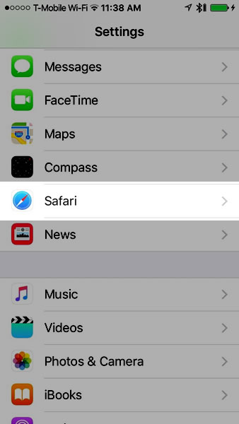 settings - safari