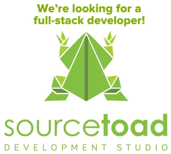 We’re looking for a full-stack developer! (Picture of Sourcetoad logo.)